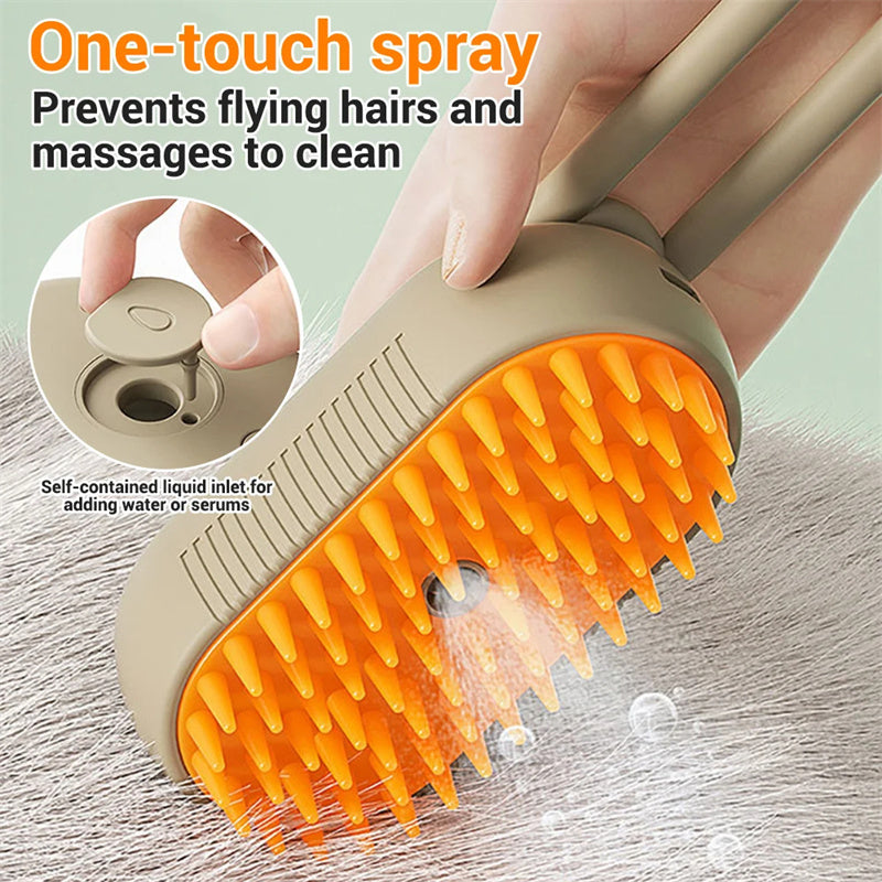 ✨ Steamy 3-in-1 Pet Brush – Electric Spray Cat & Dog Grooming Comb | Massage + Hair Removal