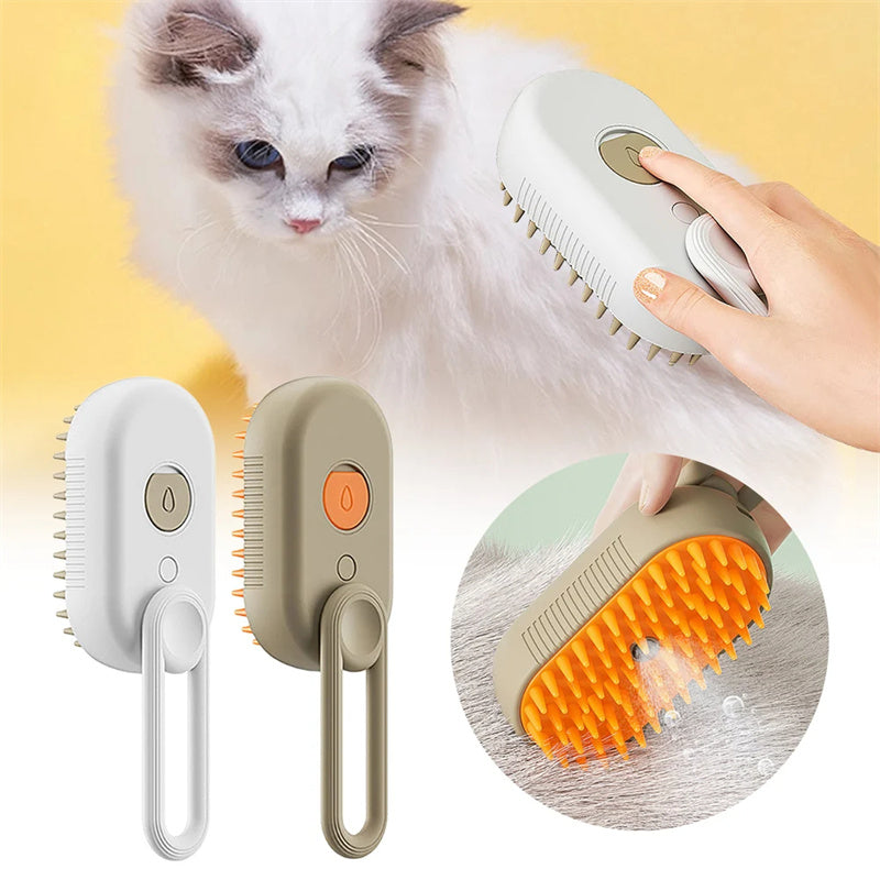 ✨ Steamy 3-in-1 Pet Brush – Electric Spray Cat & Dog Grooming Comb | Massage + Hair Removal