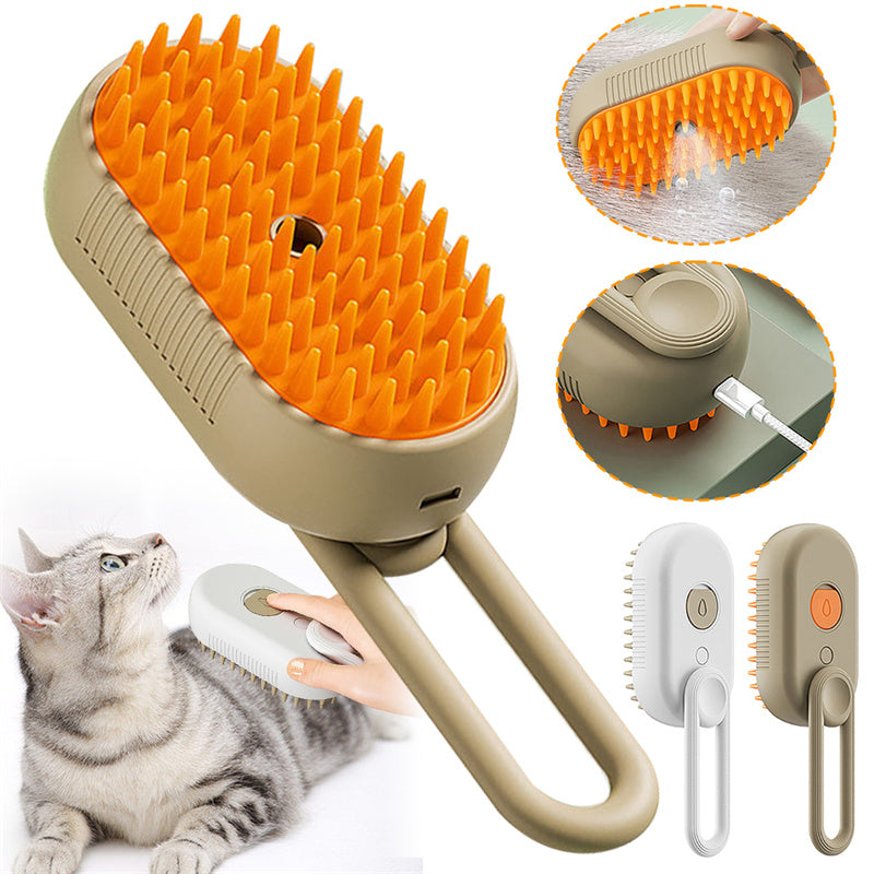 ✨ Steamy 3-in-1 Pet Brush – Electric Spray Cat & Dog Grooming Comb | Massage + Hair Removal